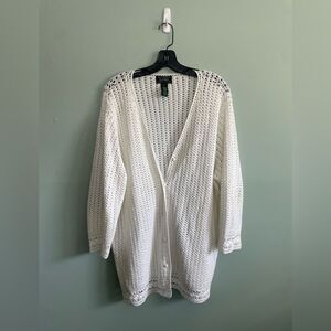 Lauren by Ralph Lauren White Hand Knit Mercerized Cotton S/S Cardigan Size 1X